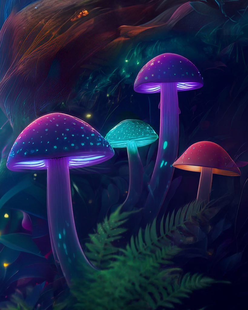 Champignon lumineux du parcours Thoiry Lumières Sauvages
